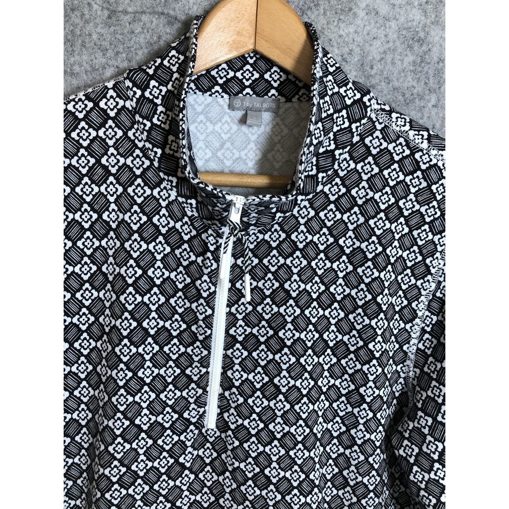 Talbots Shirt Large Black 1/4 Zip Geometric Performance Stretch Athleisure